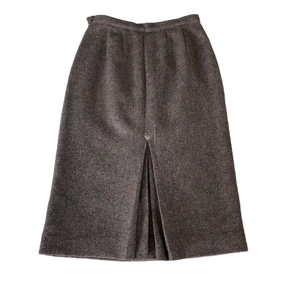 Vintage Ireland Wool Herringbone Pencil Skirt Paul Costelloe Double Back Pleat - Picture 8 of 12